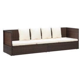 Patio Bed with Cushion & Pillows Poly Rattan Brown