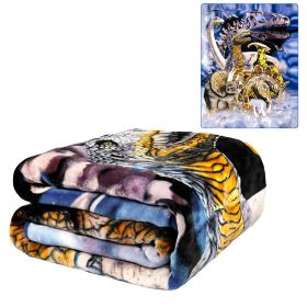 Plush Throw Blanket - Dinosaurs - QUEEN BED 79"x 95" - Faux Fur Blanket For Beds, Sofa, Couch, Picnic, Camping