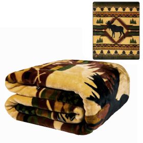 Plush Throw Blanket - Moose Lodge - QUEEN BED 79"x 95" - Faux Fur Blanket For Beds, Sofa, Couch, Picnic, Camping