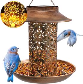 Bird Feeder Weather Resistance Cage Outdoor Refill Solar Night Light (Color: Bronze)
