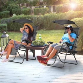 Folding Recliner Lounge Chair with Shade Canopy Cup Holder (Color: Black)